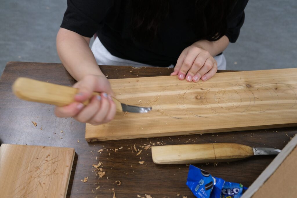 Students are learning that carving is difficult and yet satisfying.